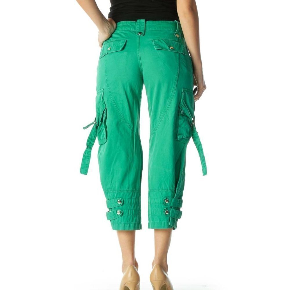 Skeletal Green Snap Buttons Pocketed Cropped Pants - Picture 3 of 3